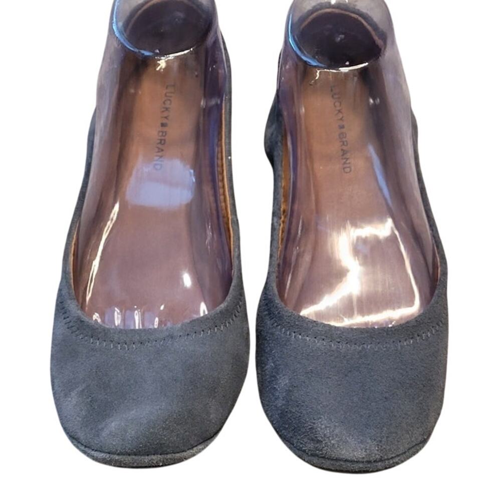 Lucky Brand Gray Round Toe Ballet Flats Slip On Shoes Suede Leather sz 7.5